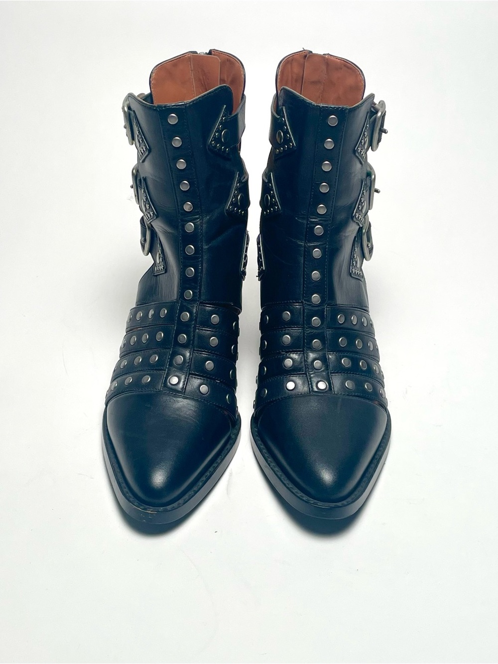 COACH Phoebe Black Leather Studded Cut-Out Ankle Boots Buckle Booties Size 7B - Picture 6 of 11